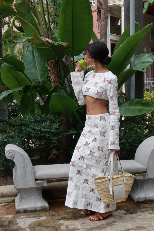WHITE KNIT FLOWER CROP TOP - KAOÂ