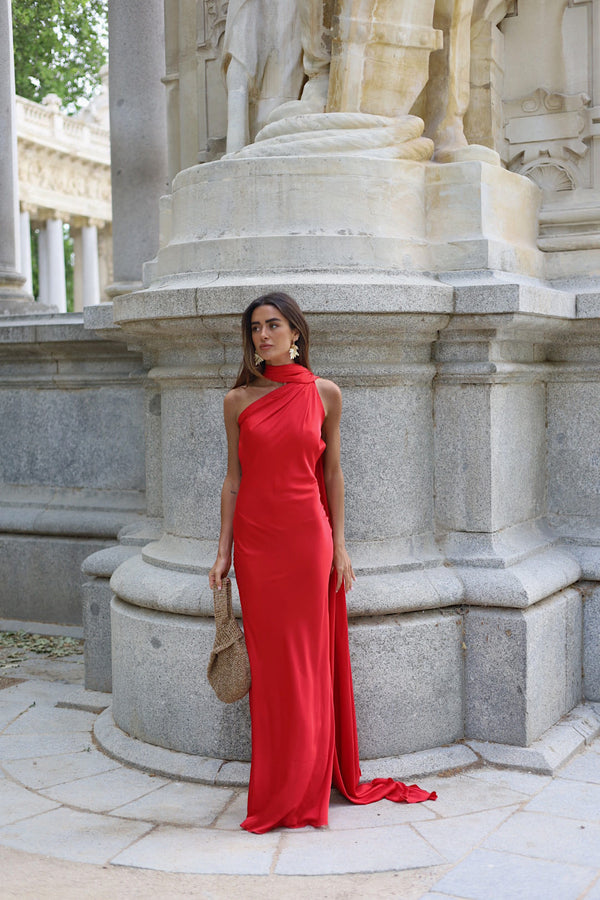 red lace cape dress Lace Long Evening Dresses Sleeveless Red Prom Dresses with Cape