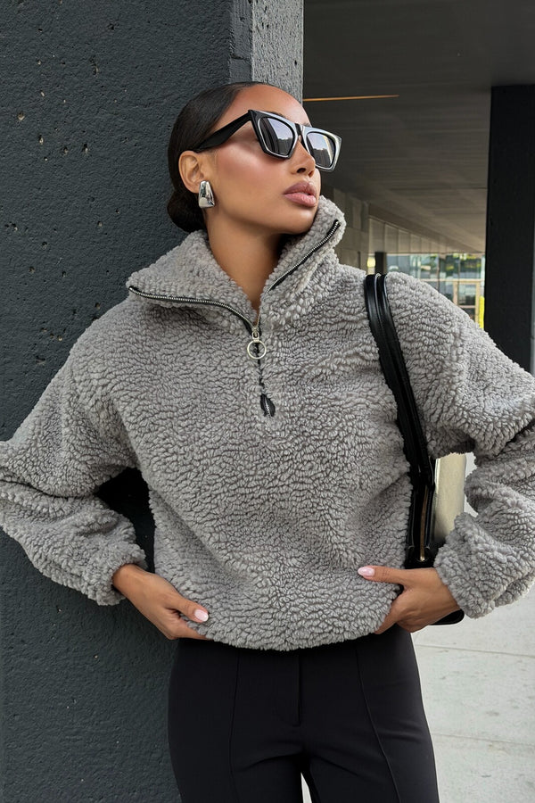 GRAY FAUX FUR SWEATER - KAOÂ