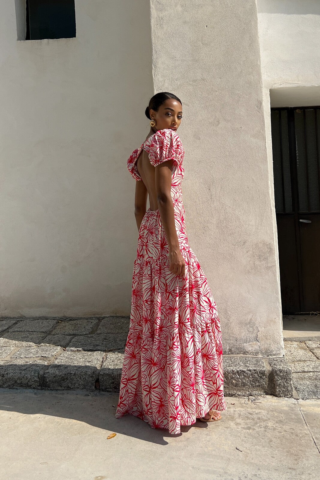 LONG PINK FLORAL PRINTED DRESS
