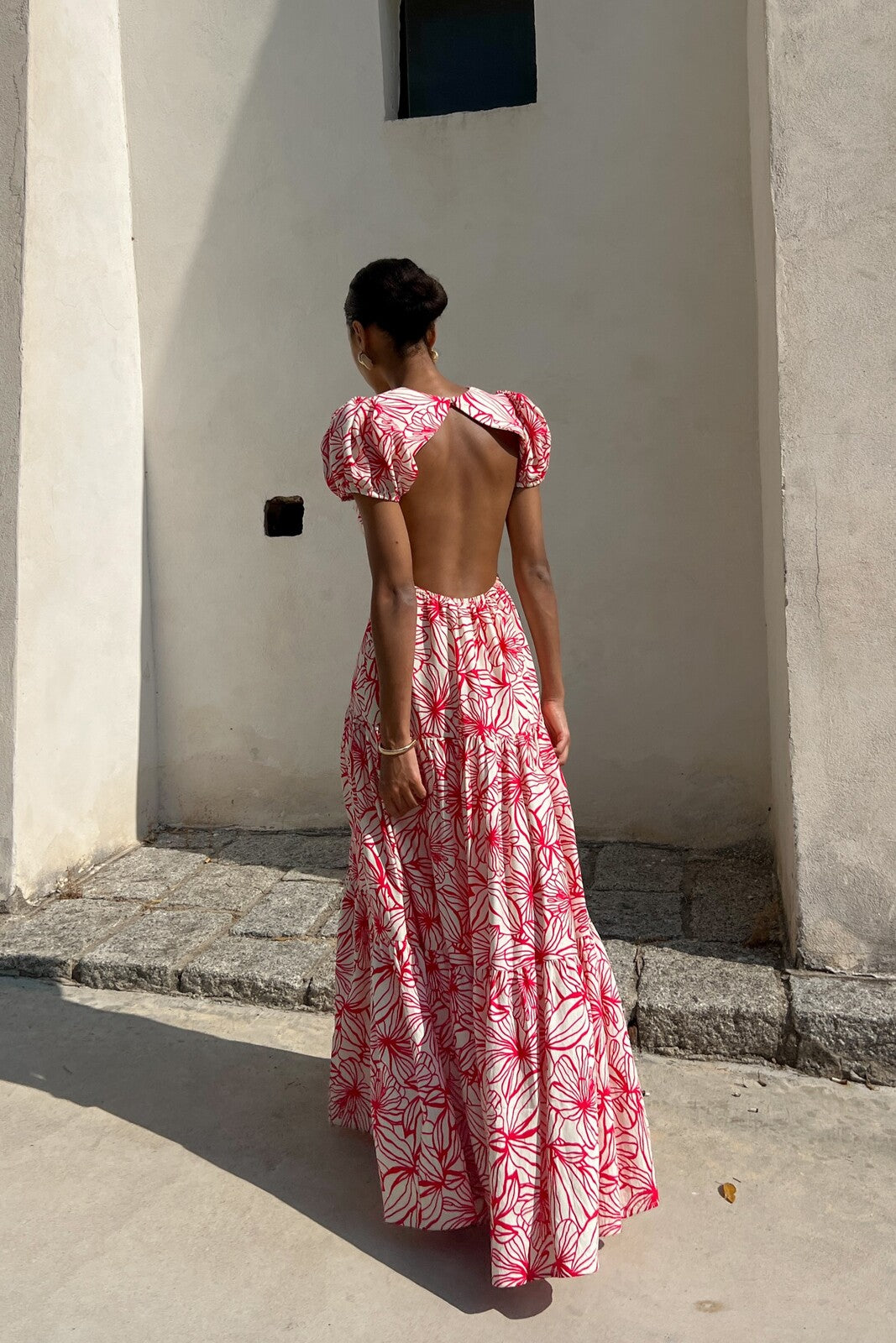 LONG PINK FLORAL PRINTED DRESS