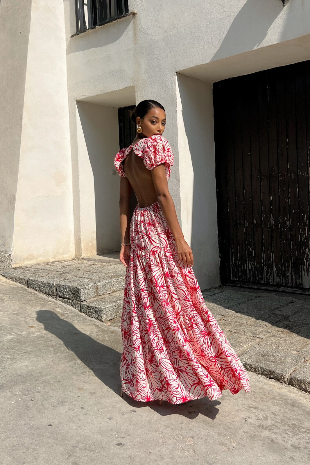 LONG PINK FLORAL PRINTED DRESS
