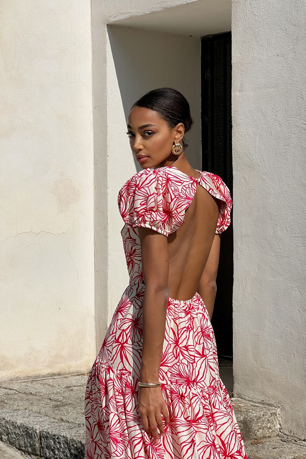 LONG PINK FLORAL PRINTED DRESS