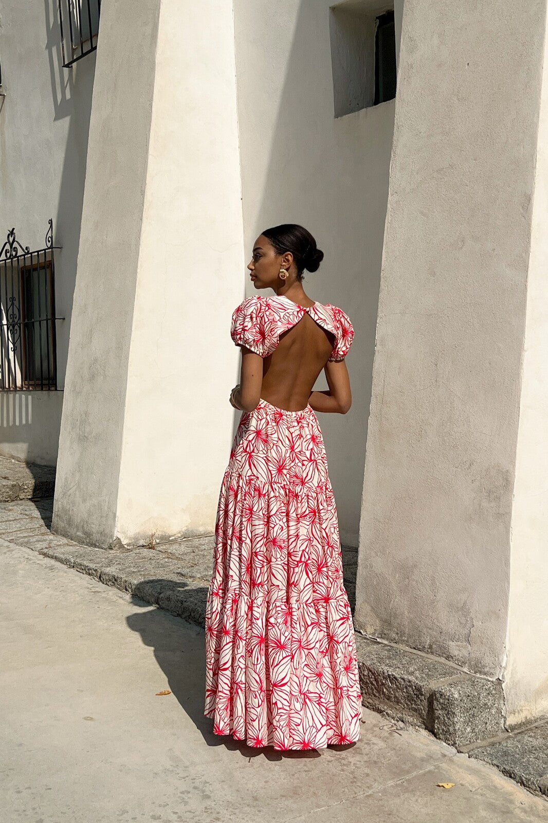 LONG PINK FLORAL PRINTED DRESS