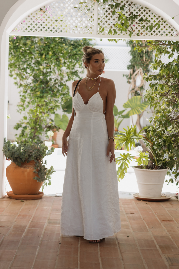 vallan ＊ Crossback Striped Linen Dress Silvya Striped Linen Dress with Macrame Belt – Gatorecato