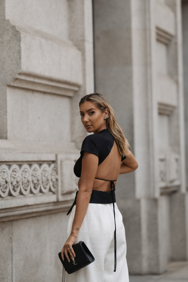 BLACK KNIT CROP TOP - KAOÂ