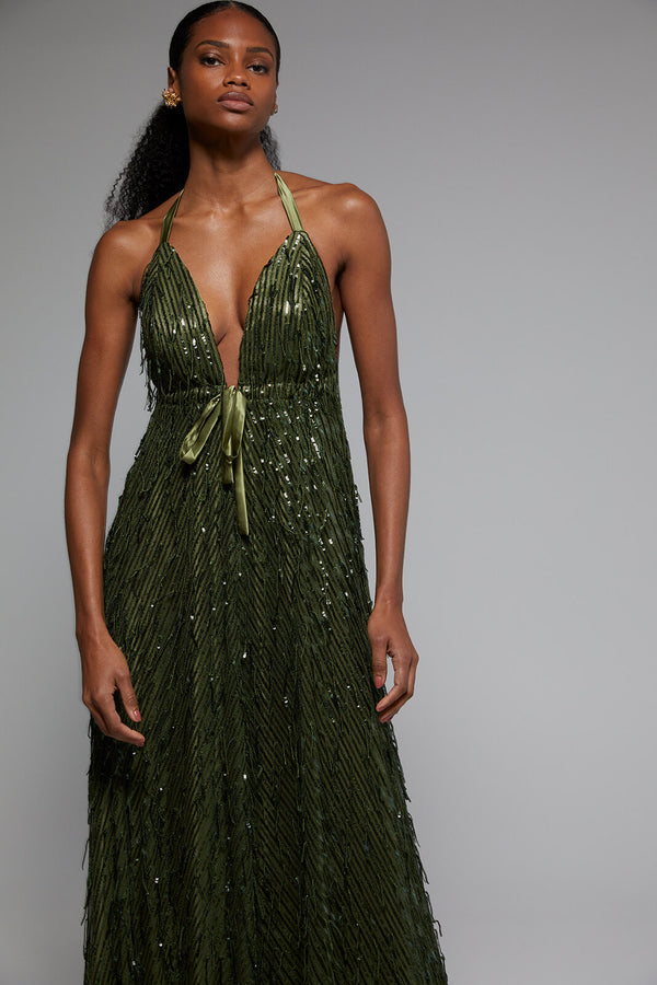 LONG GREEN SEQUINED DRESS KAOA