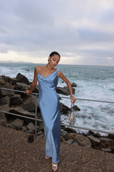 LONG FLUID BLUE DRESS