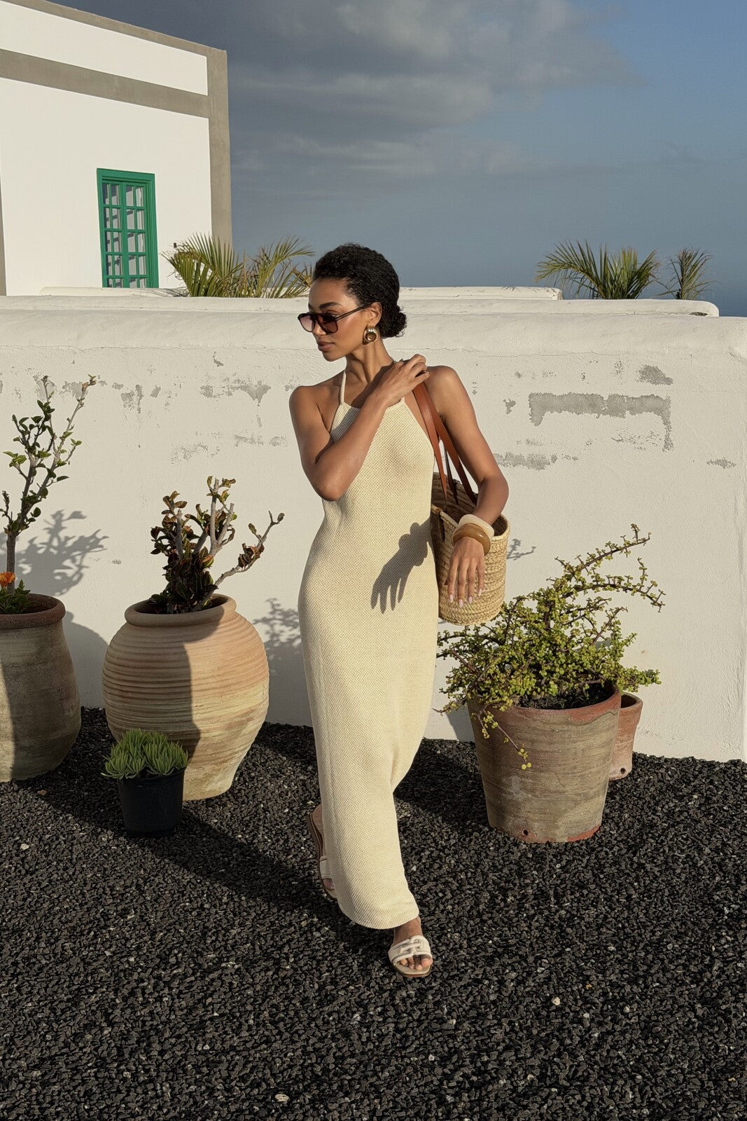 ROBE LONGUE JAUNE BEURRE EN MAILLE