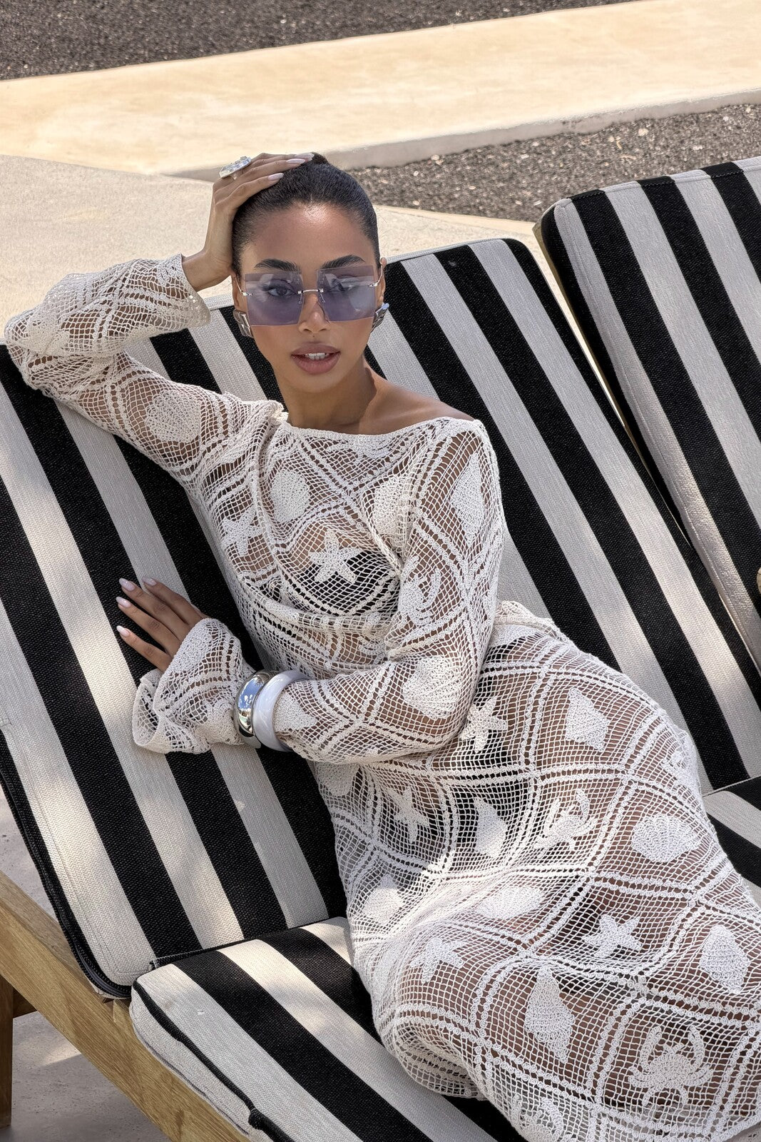 LONG CROCHET MESH DRESS WITH MARINE SYMBOLS