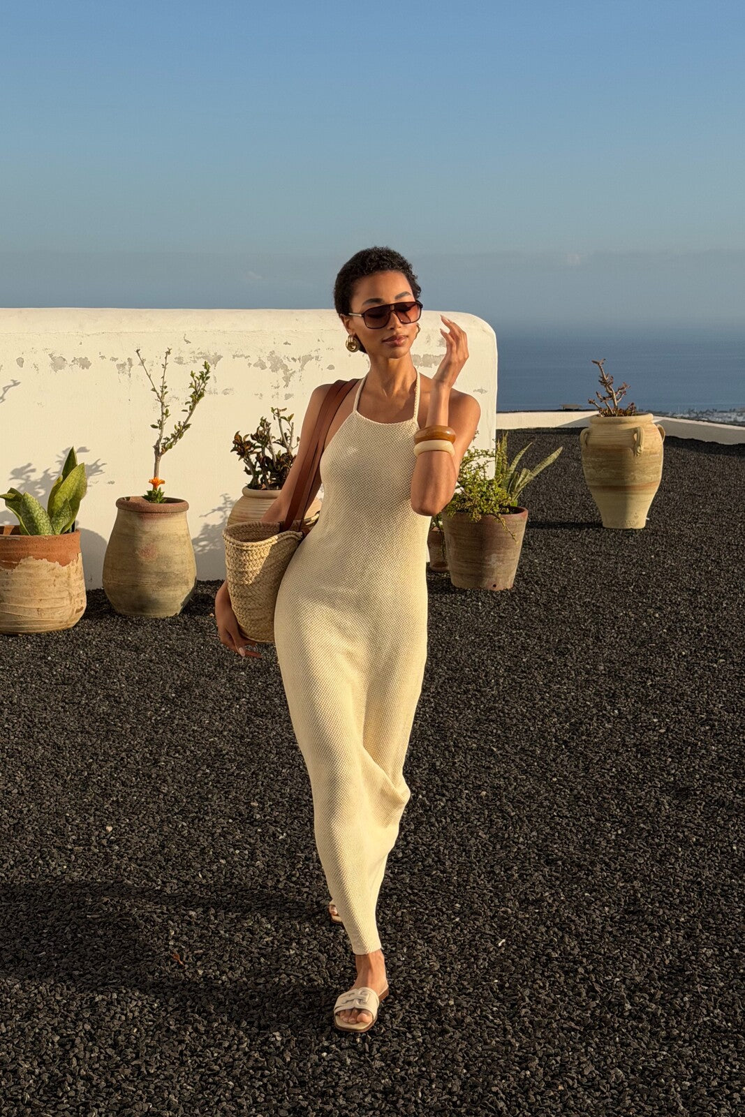 ROBE LONGUE JAUNE BEURRE EN MAILLE