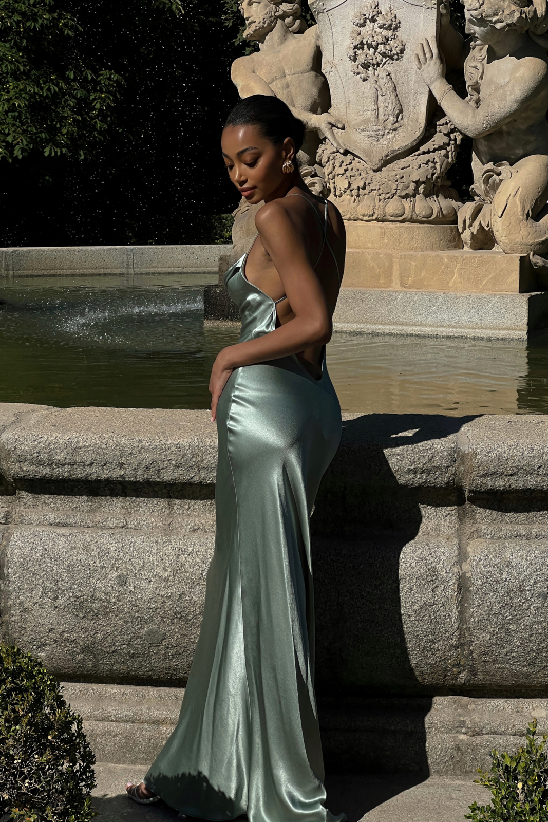 VESTIDO LONGO VERDE ÁGUA ALÇAS CRUZADAS