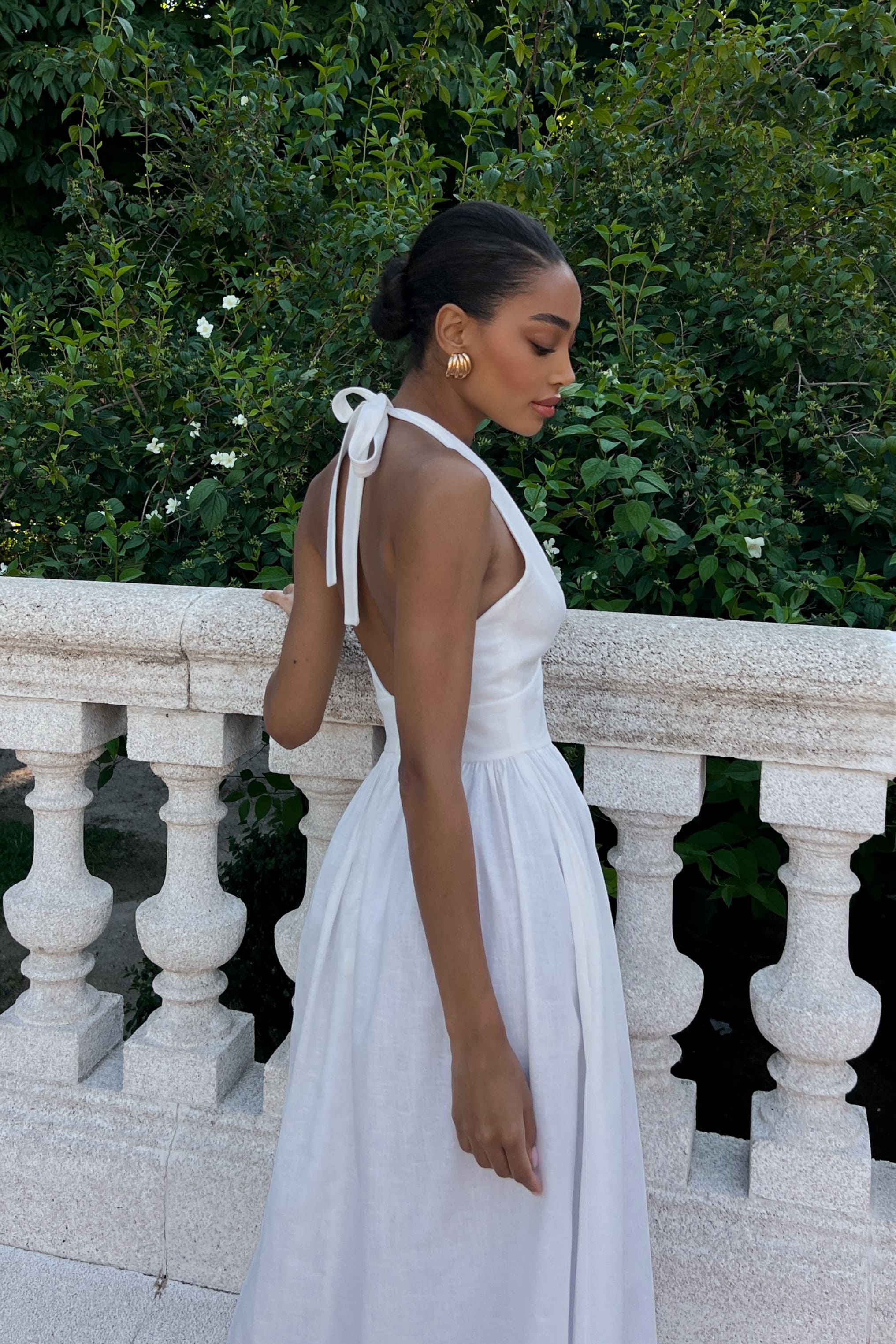 LONG WHITE LINEN DRESS - KAO LONG WHITE LINEN DRESS - KAO