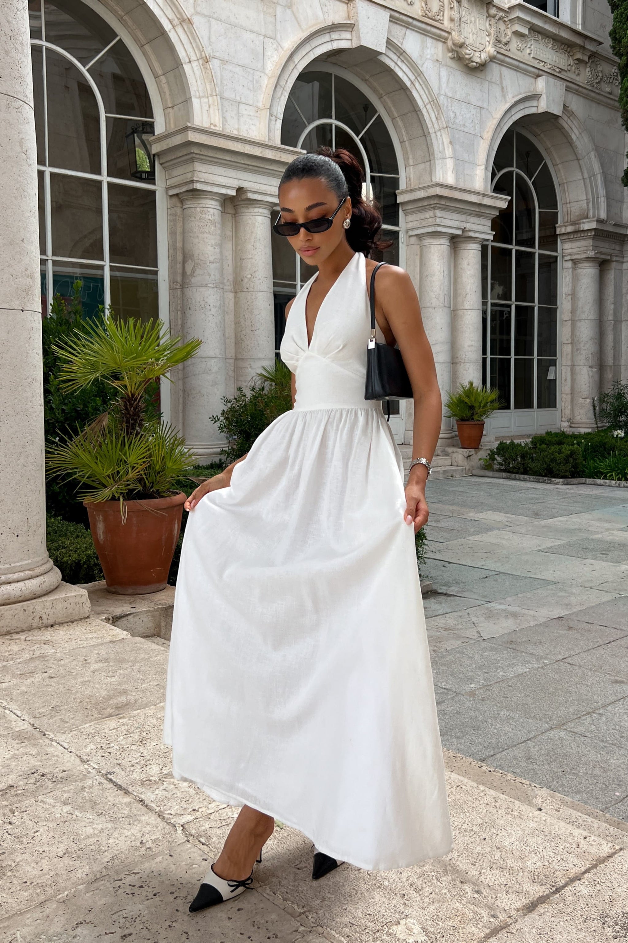 LONG WHITE LINEN DRESS - KAO LONG WHITE LINEN DRESS - KAO