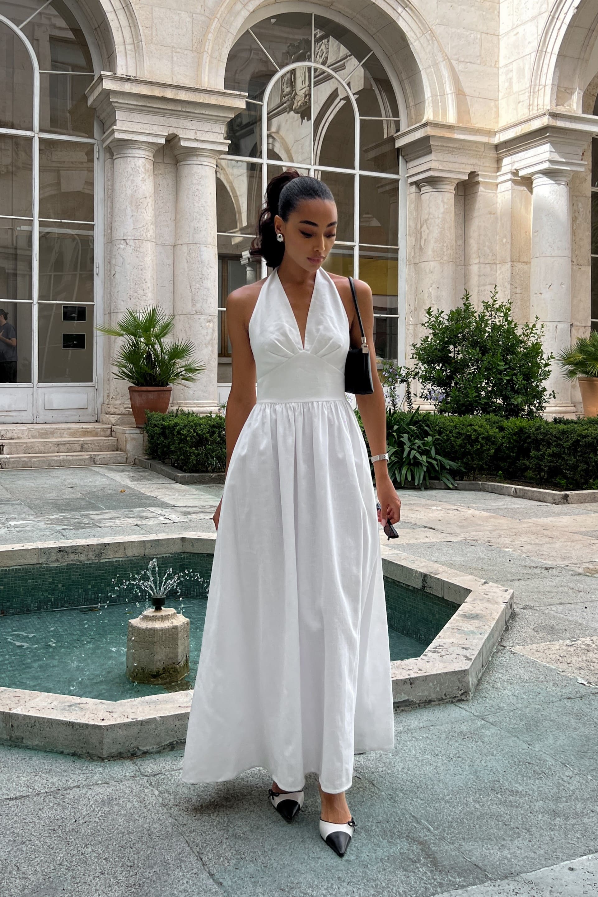 LONG WHITE LINEN DRESS - KAO LONG WHITE LINEN DRESS - KAO