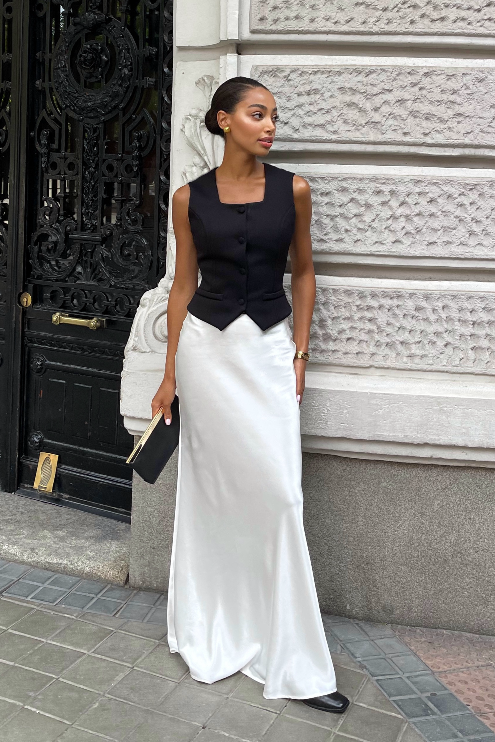 black top white skirt dress LONG 1950 swing dress Gothic Long Sleeve Black Dresses This black item size:S