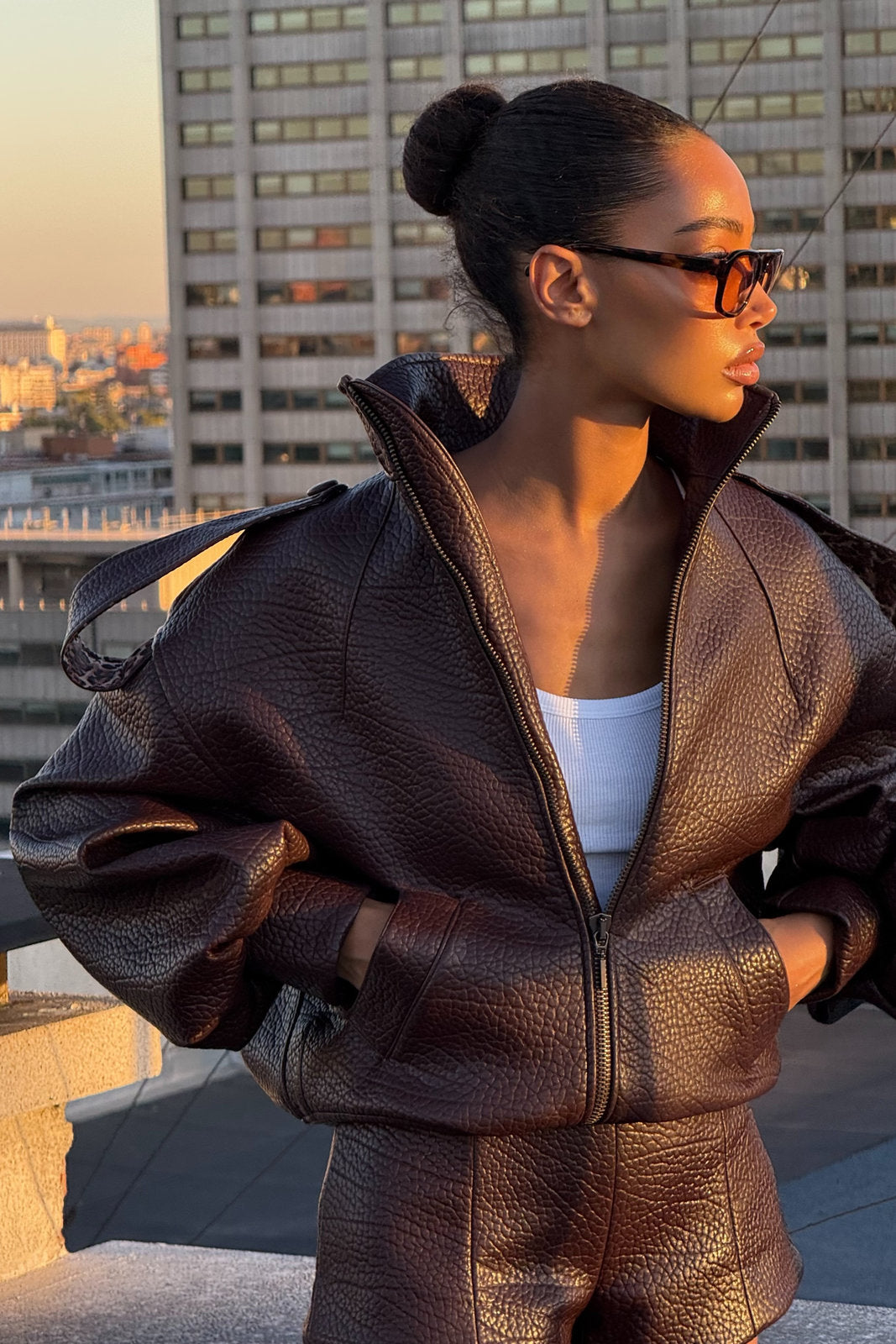 VESTE BIKER MARRON FONCÉ