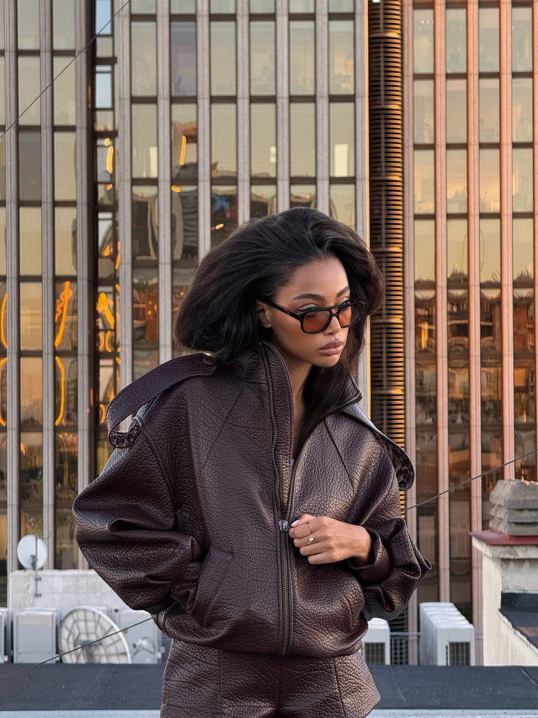 VESTE BIKER MARRON FONCÉ