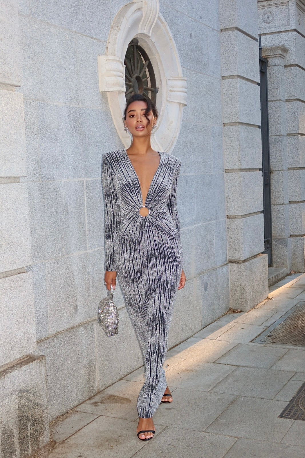 LONG SILVER DRESS IN LUREX KNIT