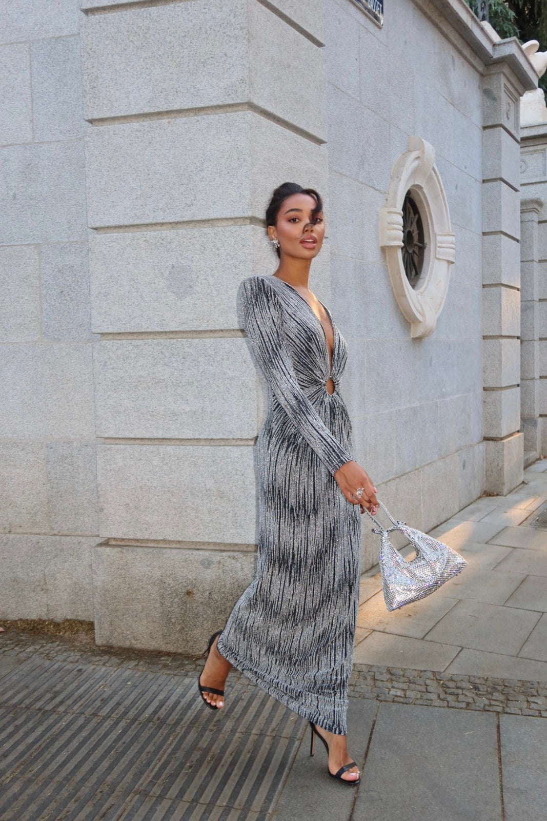 LONG SILVER DRESS IN LUREX KNIT