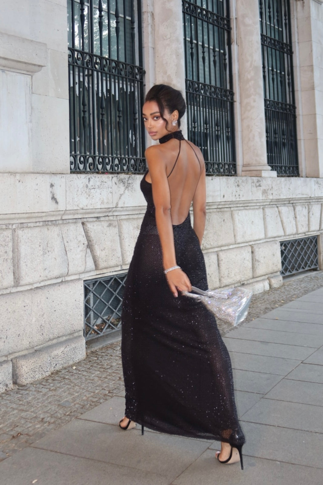 long black dress with sequins LONG BLACK DRESS WITH SEQUINS