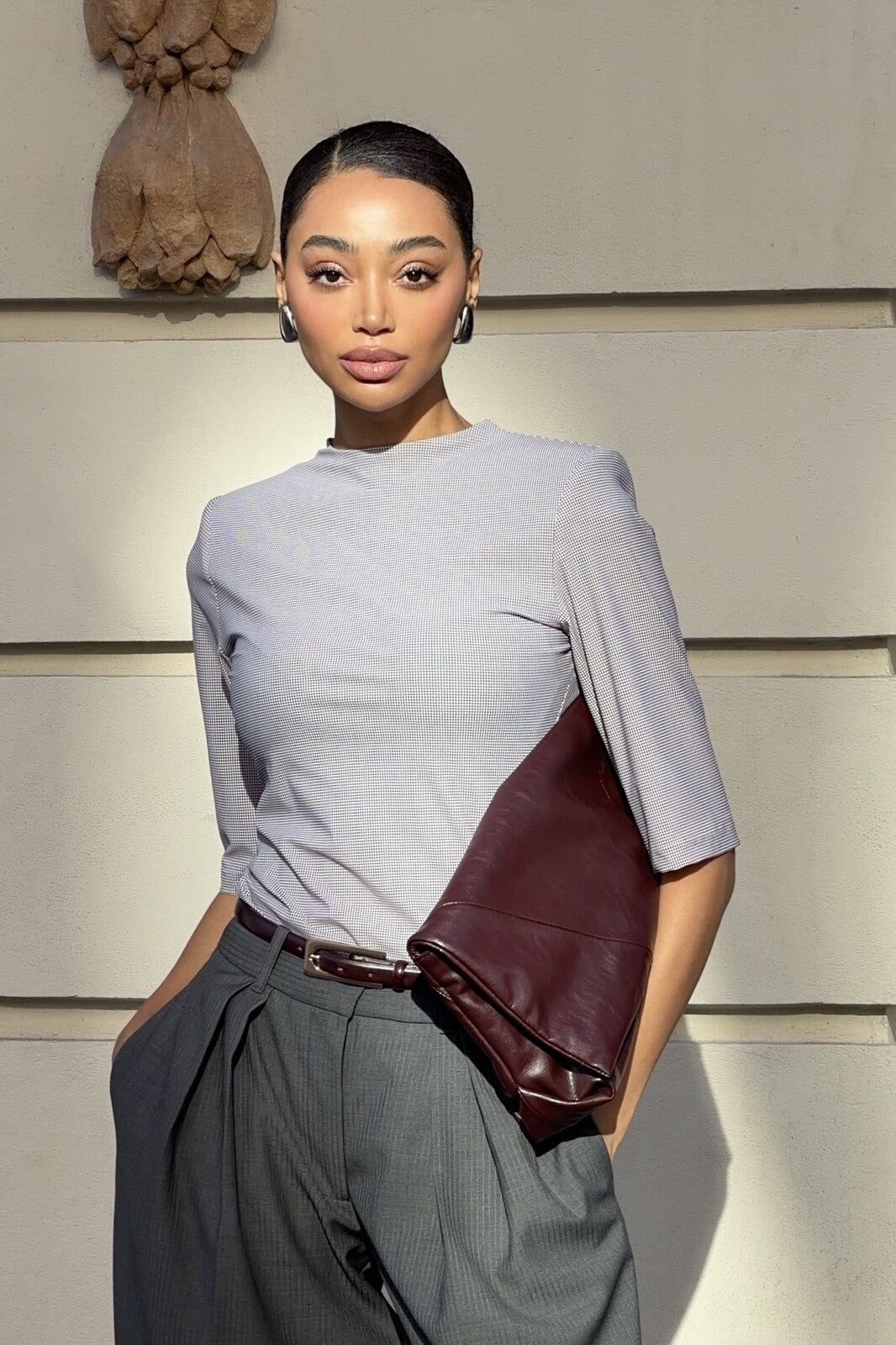 CAMISOLA PIED-DE-POULE COM OMBREIRAS