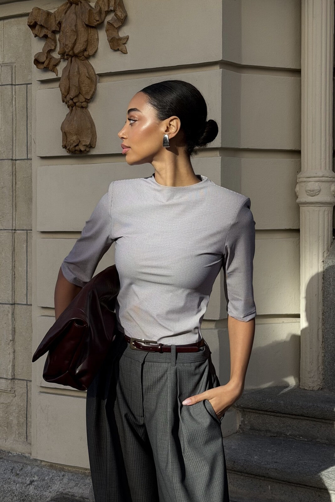 CAMISOLA PIED-DE-POULE COM OMBREIRAS