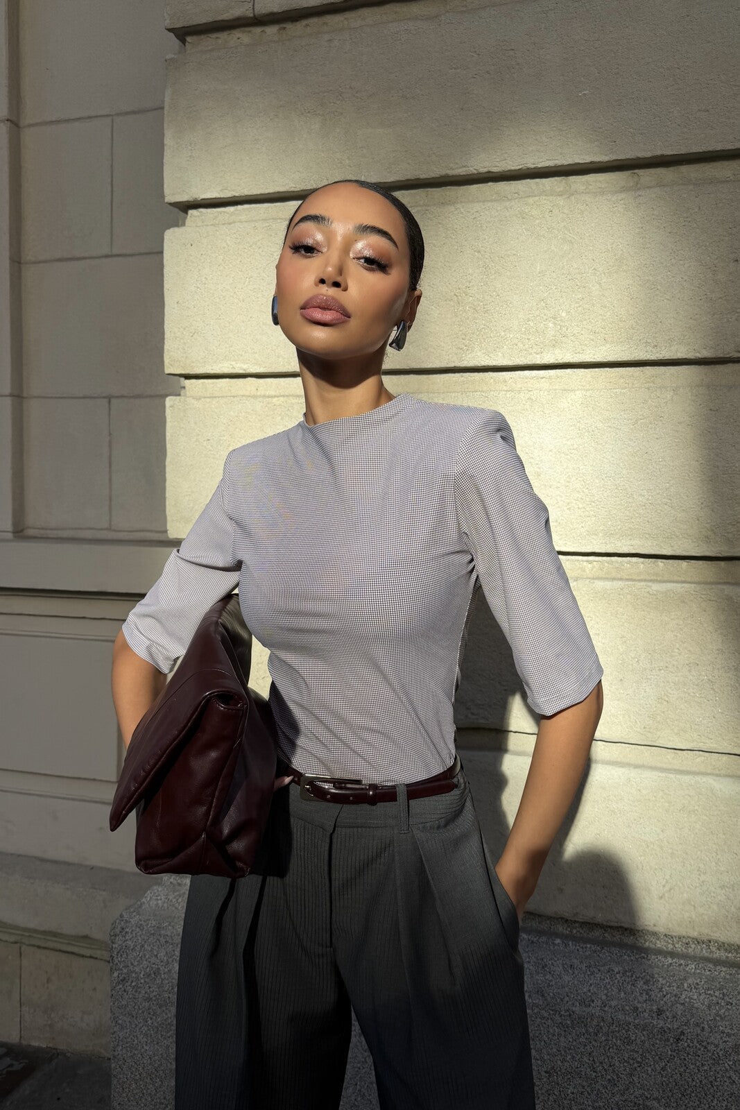 CAMISOLA PIED-DE-POULE COM OMBREIRAS