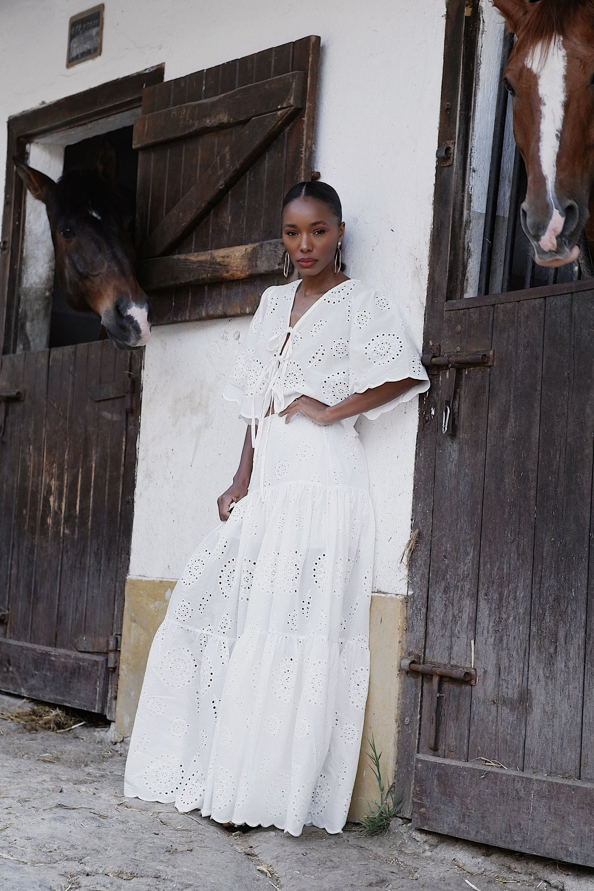 ENGLISH EMBROIDERED LONG WHITE SKIRT