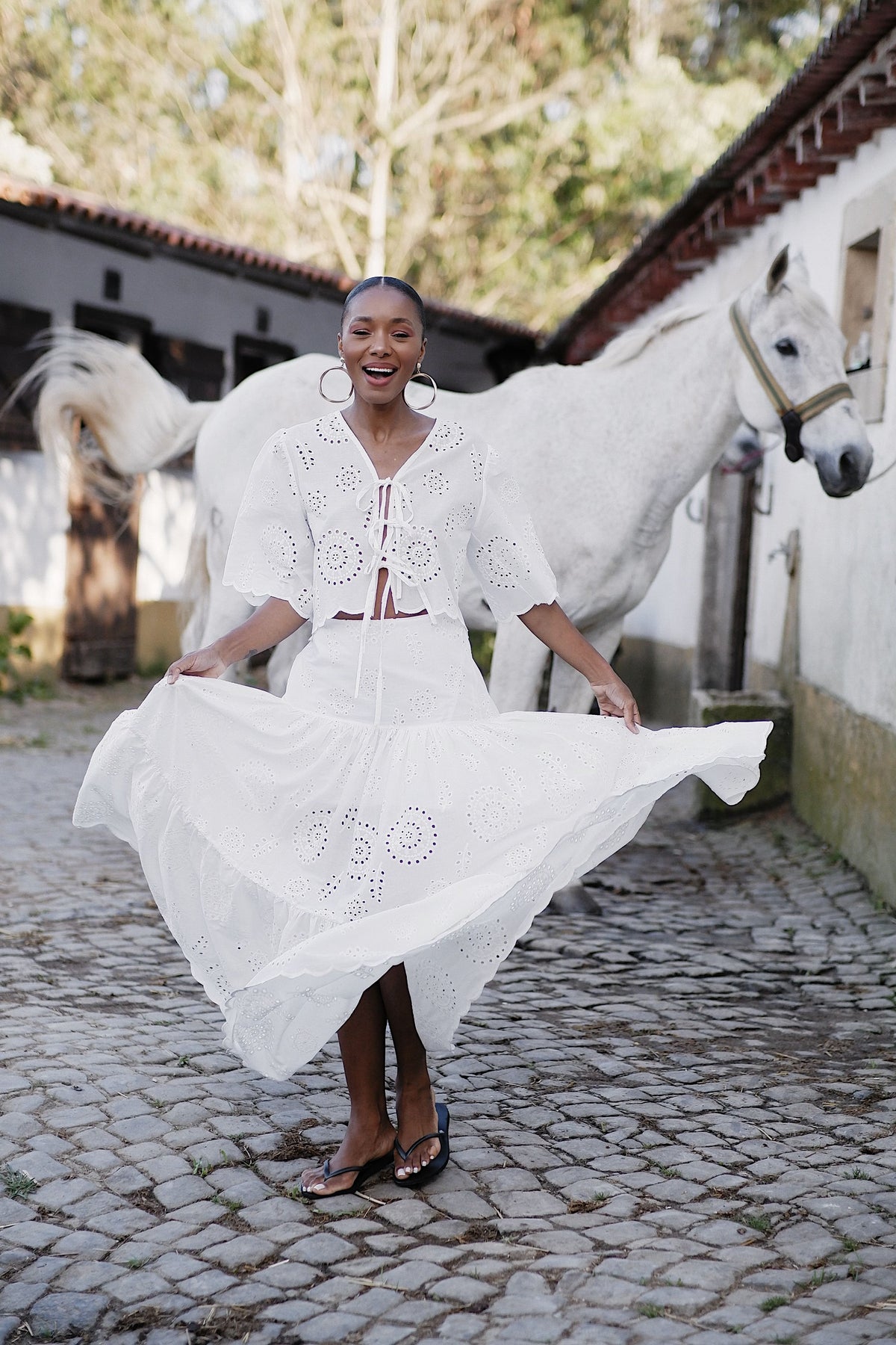 ENGLISH EMBROIDERED LONG WHITE SKIRT