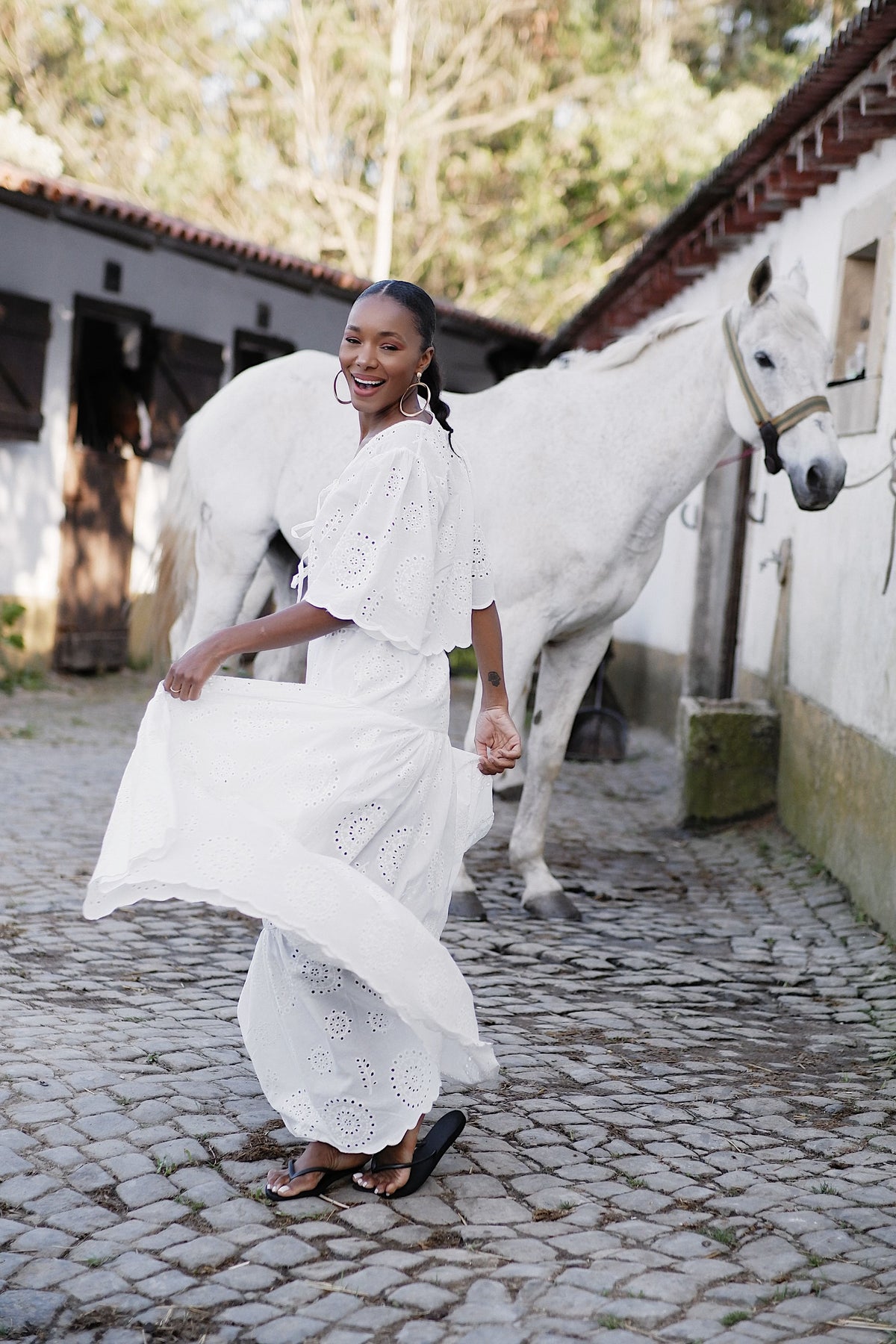 ENGLISH EMBROIDERED LONG WHITE SKIRT