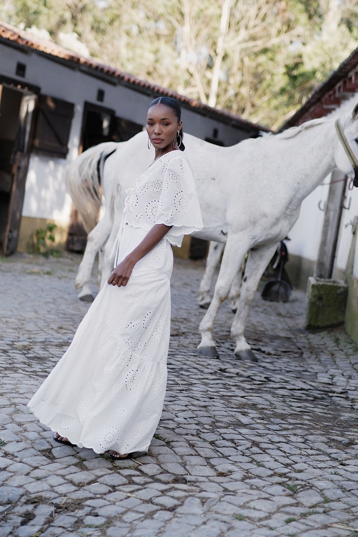 ENGLISH EMBROIDERED LONG WHITE SKIRT