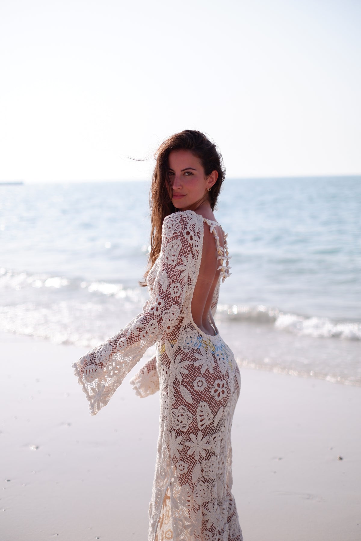 LONG FLORAL LACE DRESS WITH SHELLS