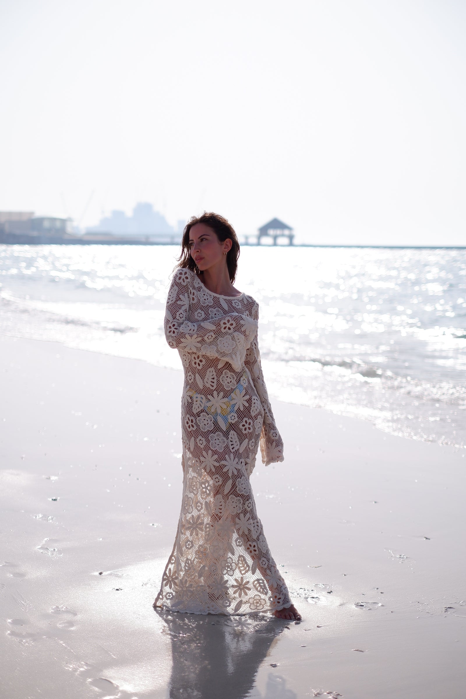 LONG FLORAL LACE DRESS WITH SHELLS
