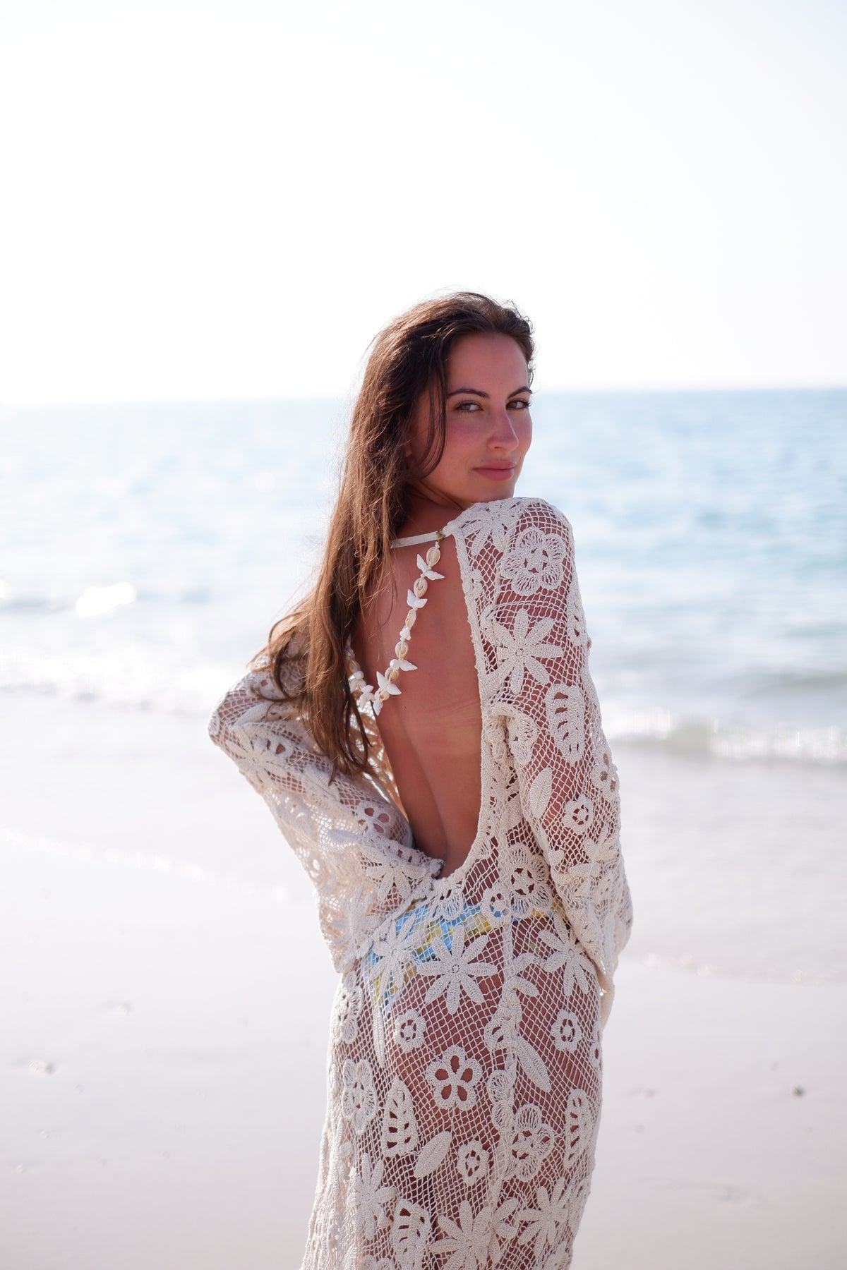 LONG FLORAL LACE DRESS WITH SHELLS