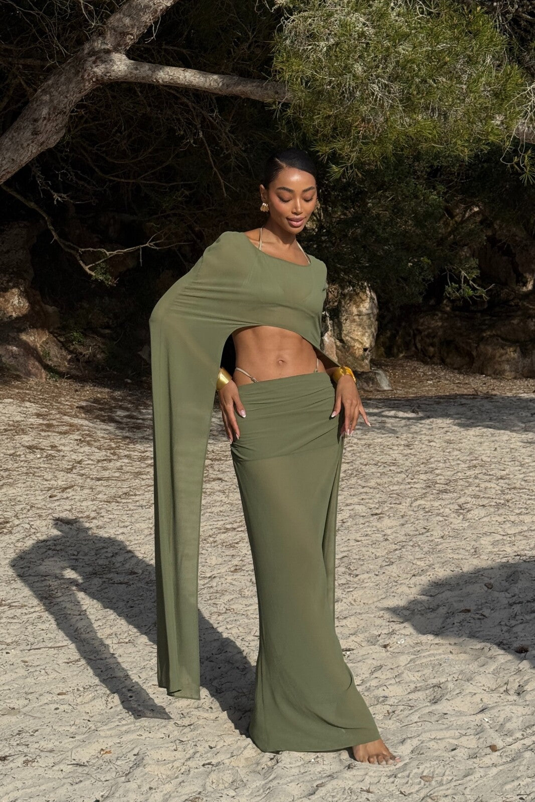GONNA LUNGA VERDE IN GEORGETTE