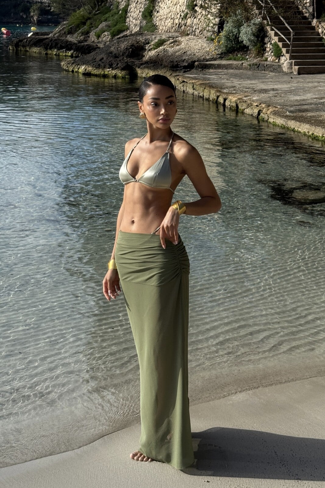 GONNA LUNGA VERDE IN GEORGETTE