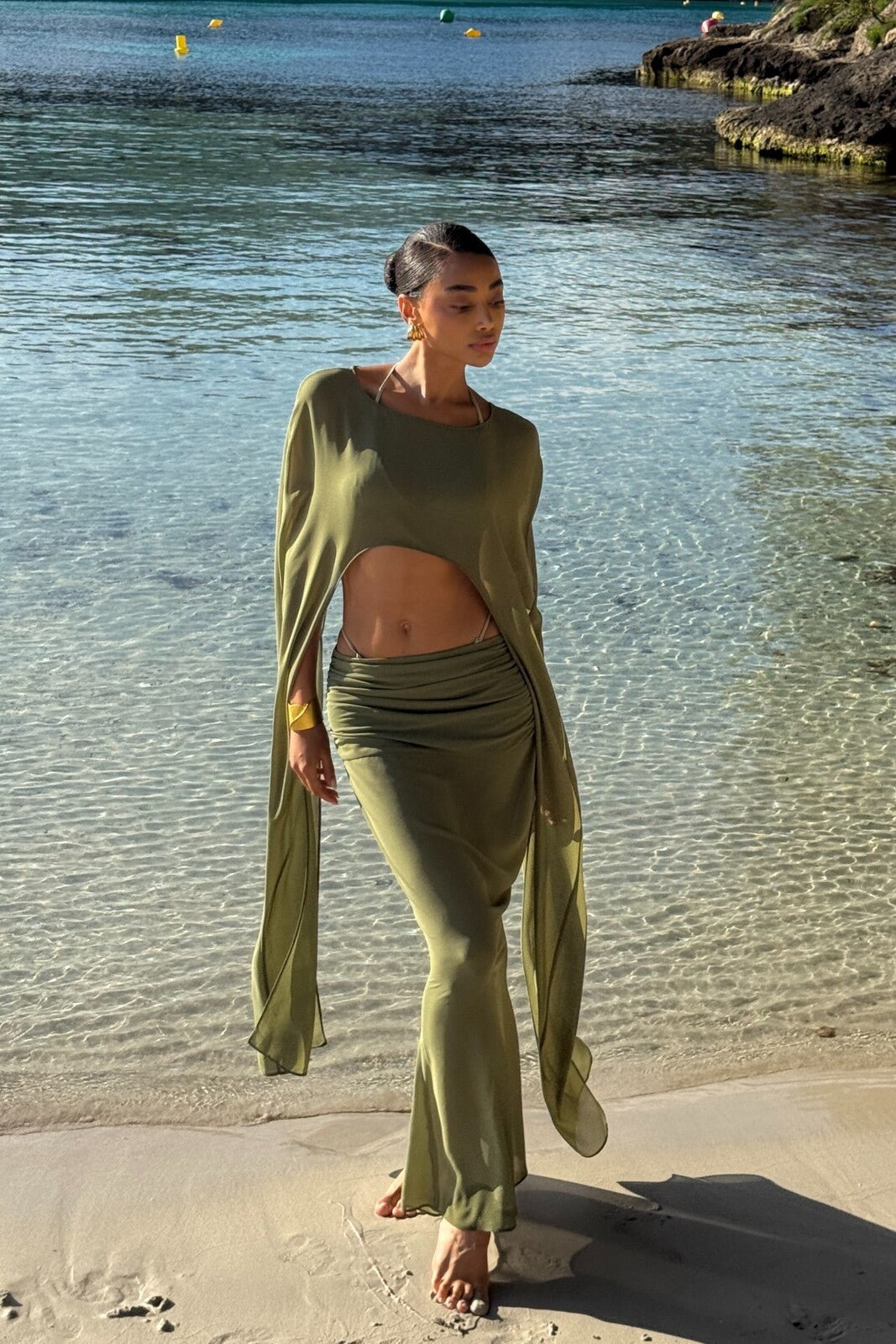 GONNA LUNGA VERDE IN GEORGETTE