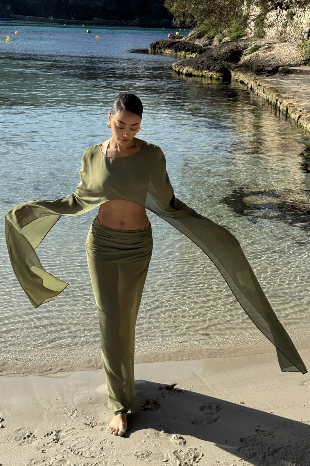 GONNA LUNGA VERDE IN GEORGETTE