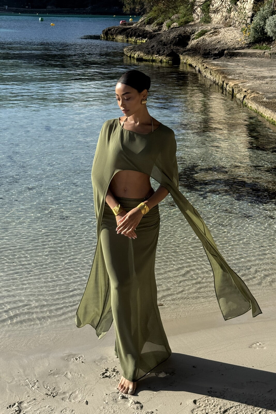 GONNA LUNGA VERDE IN GEORGETTE