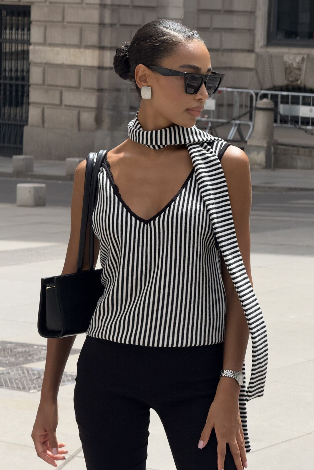 PEARL TOP WITH BLACK STRIPES