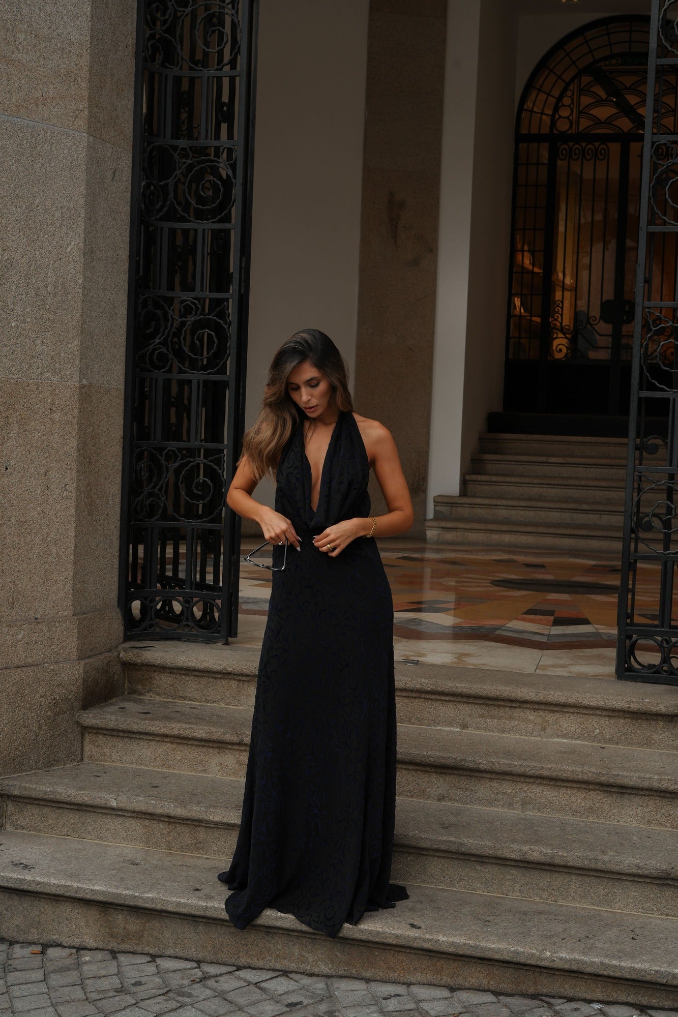 Robe longue sales bleu marine