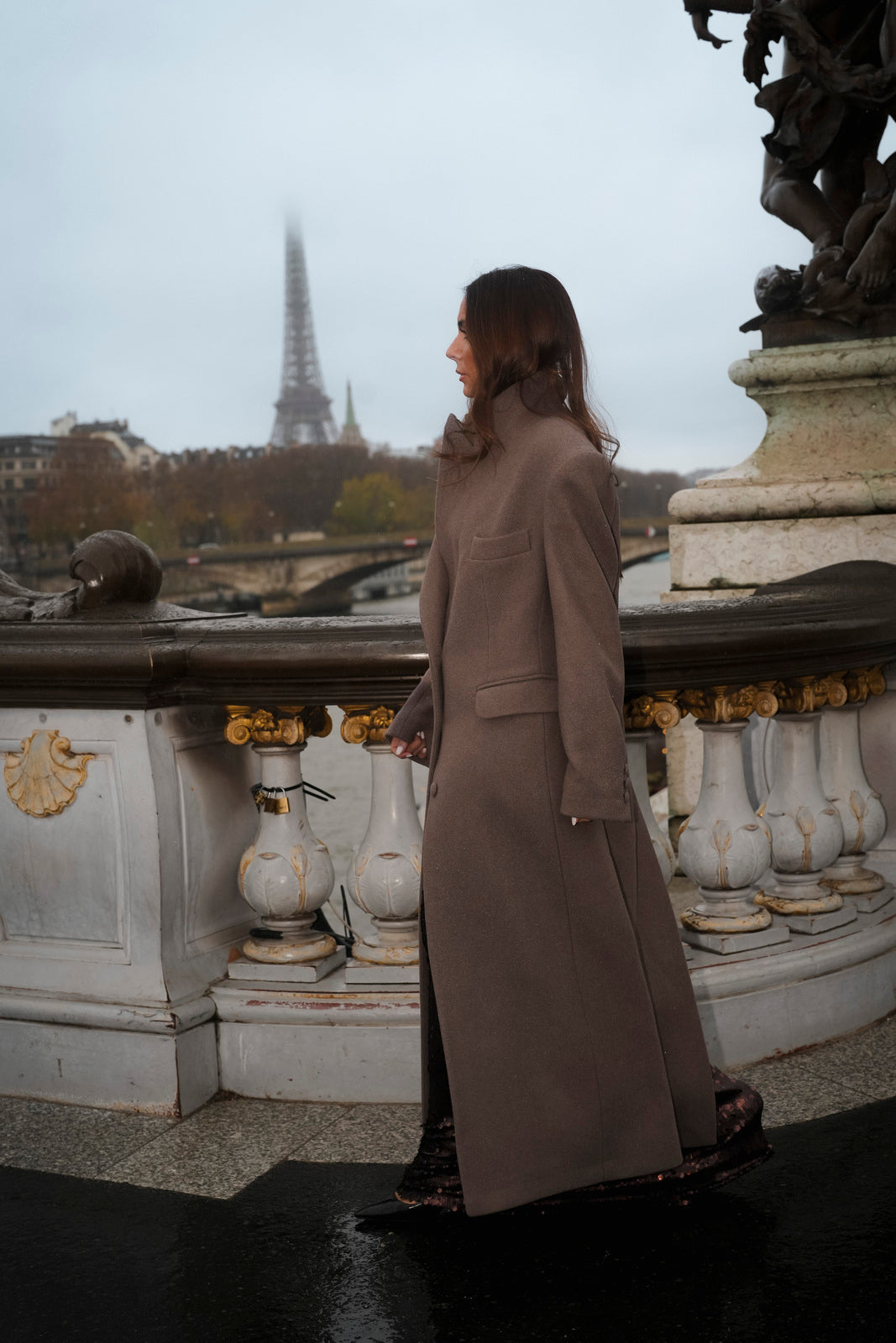 MANTEAU LONG EN LAINE TAUPE