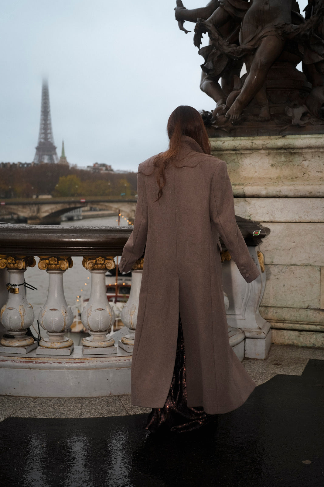 MANTEAU LONG EN LAINE TAUPE