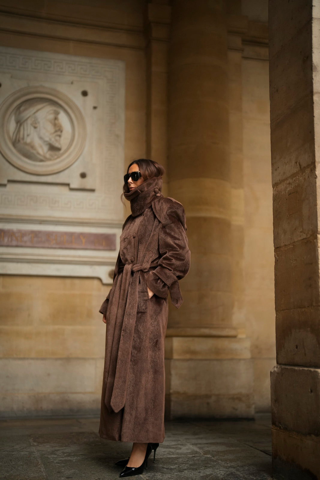 SOPRABITO LUNGO IN LANA RASATA MARRONE