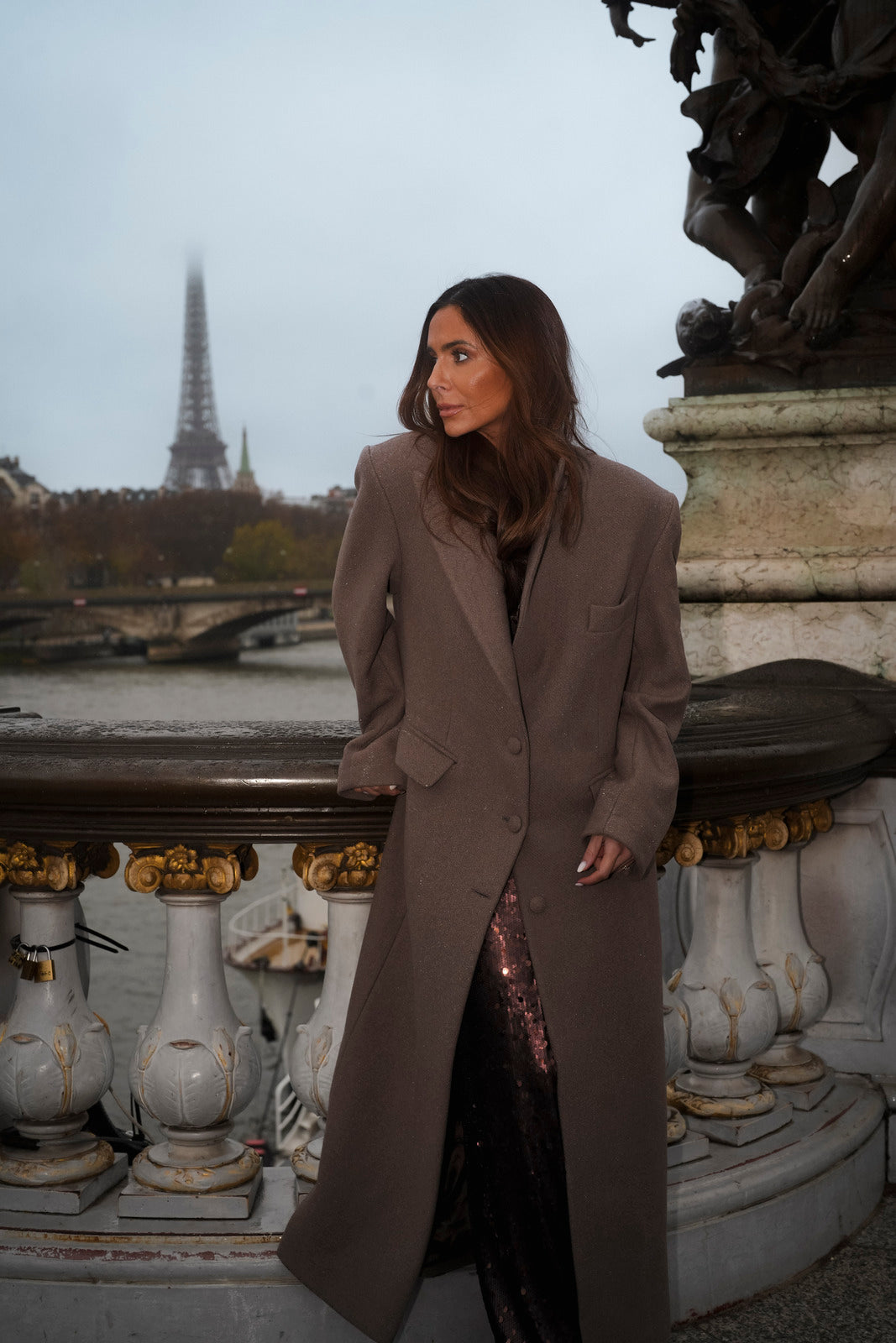 MANTEAU LONG EN LAINE TAUPE