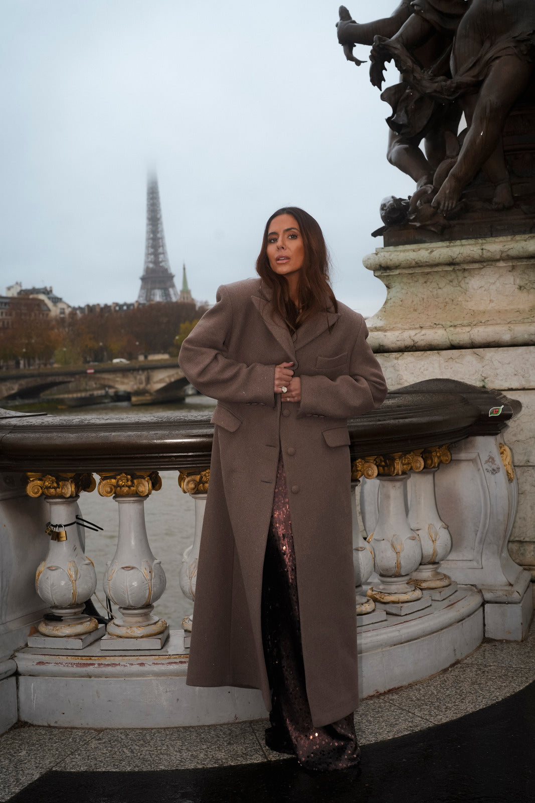 MANTEAU LONG EN LAINE TAUPE