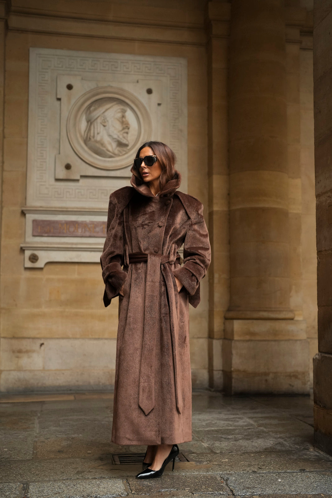 SOPRABITO LUNGO IN LANA RASATA MARRONE