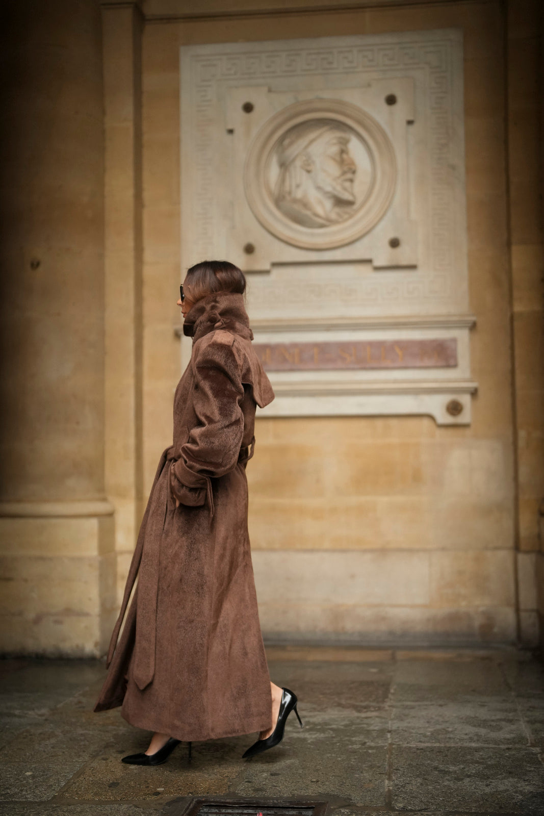 SOPRABITO LUNGO IN LANA RASATA MARRONE