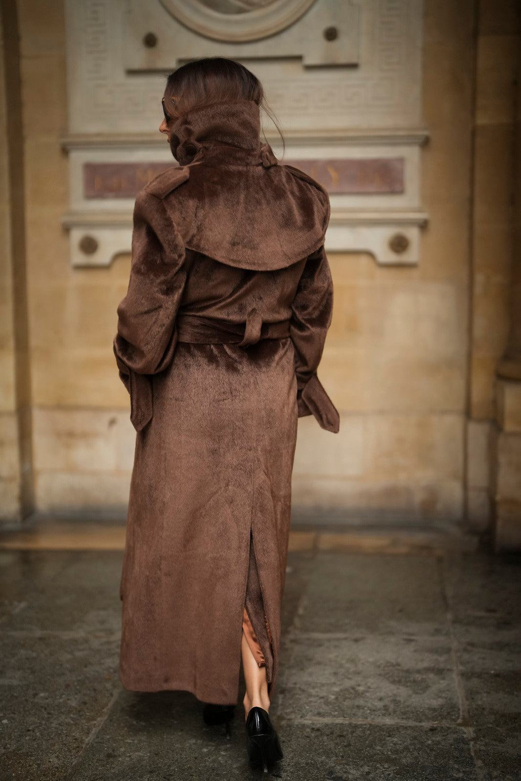 SOPRABITO LUNGO IN LANA RASATA MARRONE